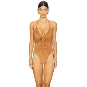 NWT Frankies Bikinis x Bella Hadid Barrel Suede One-Piece Swimsuit